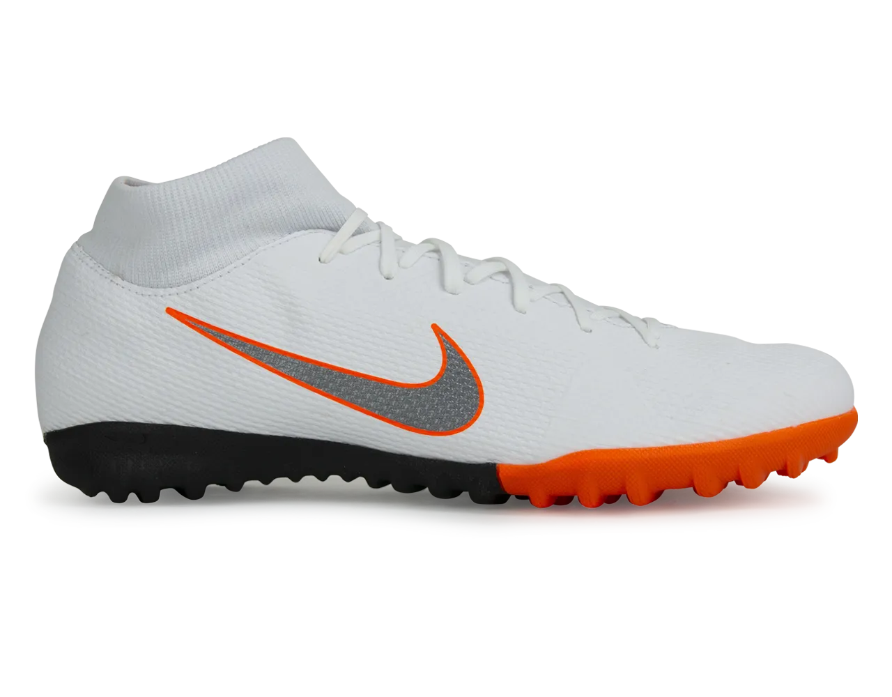 Nike Men's Mercurial SuperflyX 6 Academy Turf Soccer Shoes White/Metalic Cool Grey/Total Orange