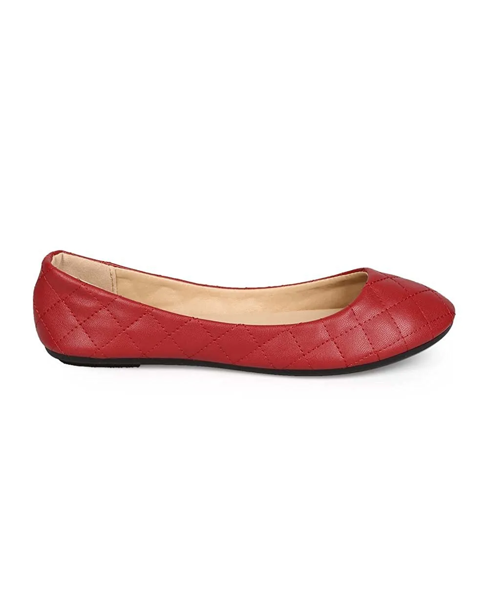Refresh EE11 Women Quilted Leatherette Round Toe Slip On Ballet Flat